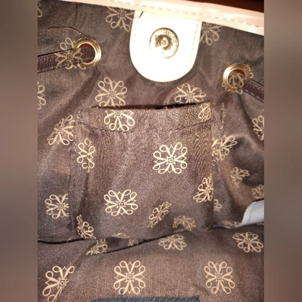 Avon Signature Collection Brown & White Satchel Purse, 2 Handles, Flower… - Picture 9 of 12